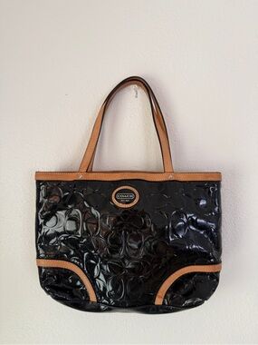 COACH Peyton Black Embossed Patent Leather Tote Bag